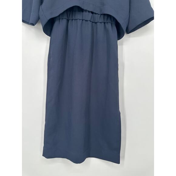 COS Layered Shift Dress Twill 3/4 Sleeve Midi Sheath, Navy Blue - Picture 6 of 12